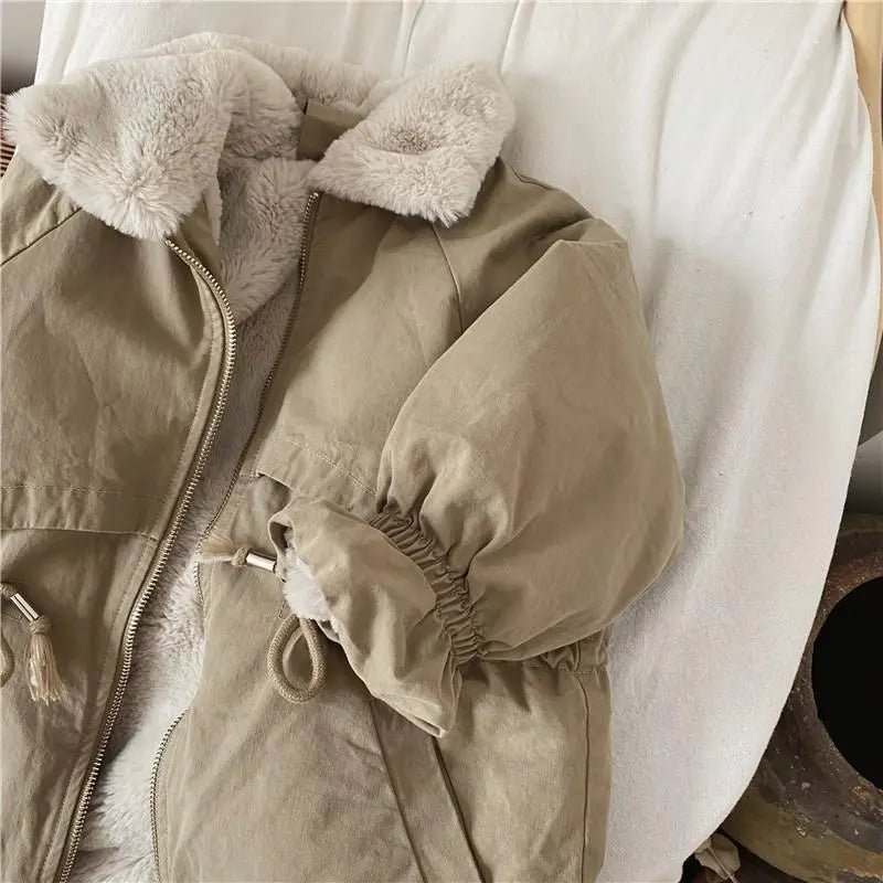 Cozy Khaki Lamb Wool Blend Parkas Jacket for Kids - Winter Fashion Statement - JAC