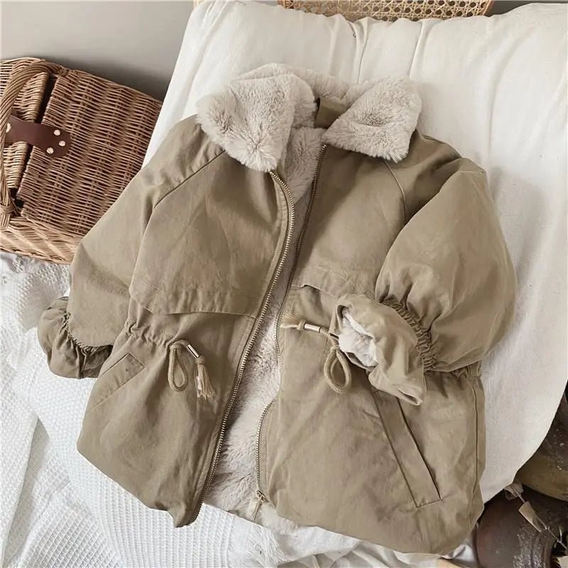 Cozy Khaki Lamb Wool Blend Parkas Jacket for Kids - Winter Fashion Statement - JAC