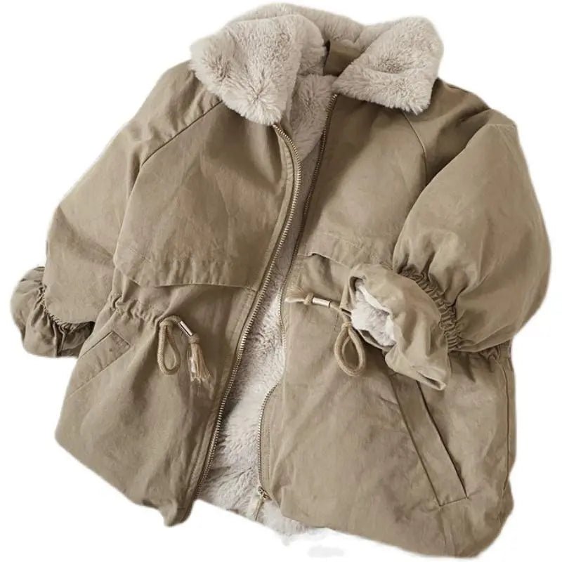 Cozy Khaki Lamb Wool Blend Parkas Jacket for Kids - Winter Fashion Statement - JAC