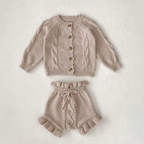 Cozy Knit Patterned Cardigan and Romper Set for Girls - JAC