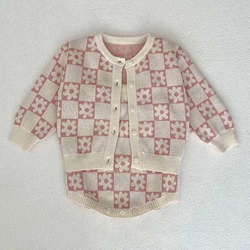 Cozy Knit Patterned Cardigan and Romper Set for Girls - JAC