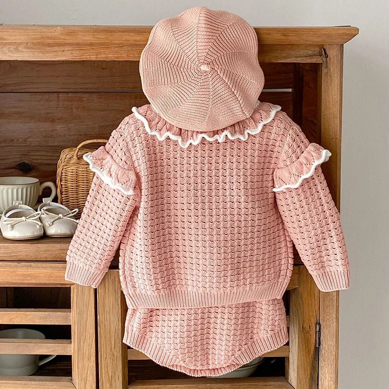 Cozy Knit Patterned Cardigan and Romper Set for Girls - JAC