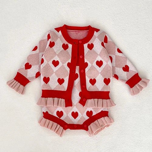 Cozy Knit Patterned Cardigan and Romper Set for Girls - JAC