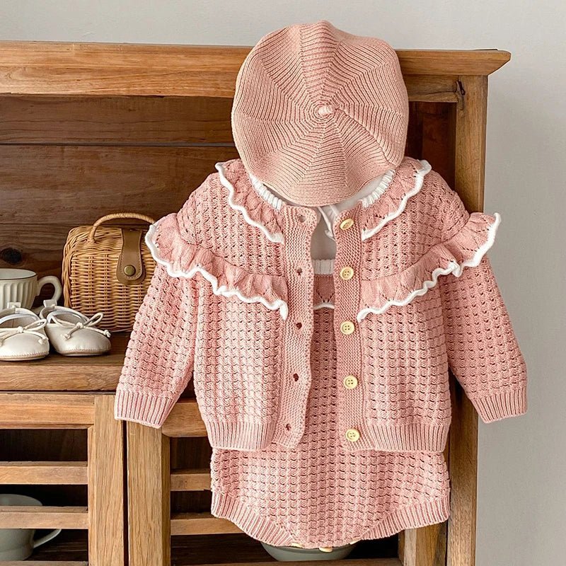 Cozy Knit Patterned Cardigan and Romper Set for Girls - JAC