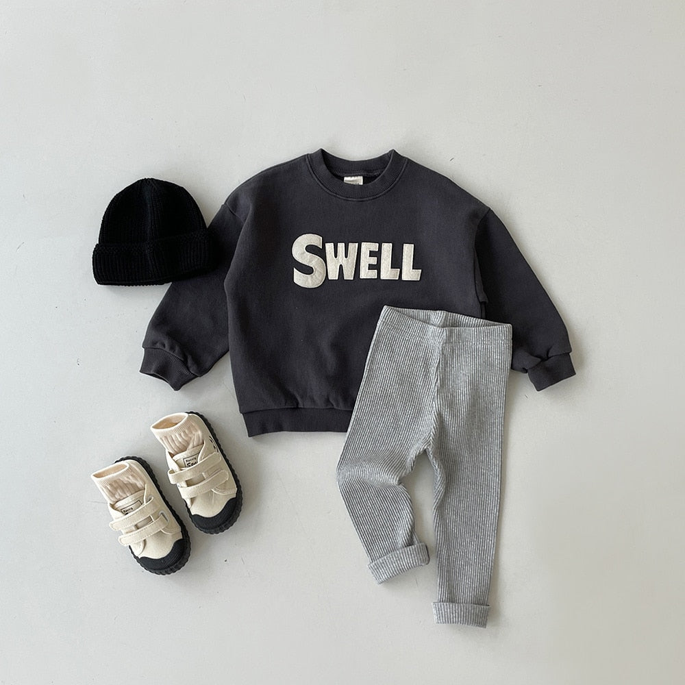 Cozy Letter Graphic Kids' Sweatshirt and Joggers Set - Grey - JAC