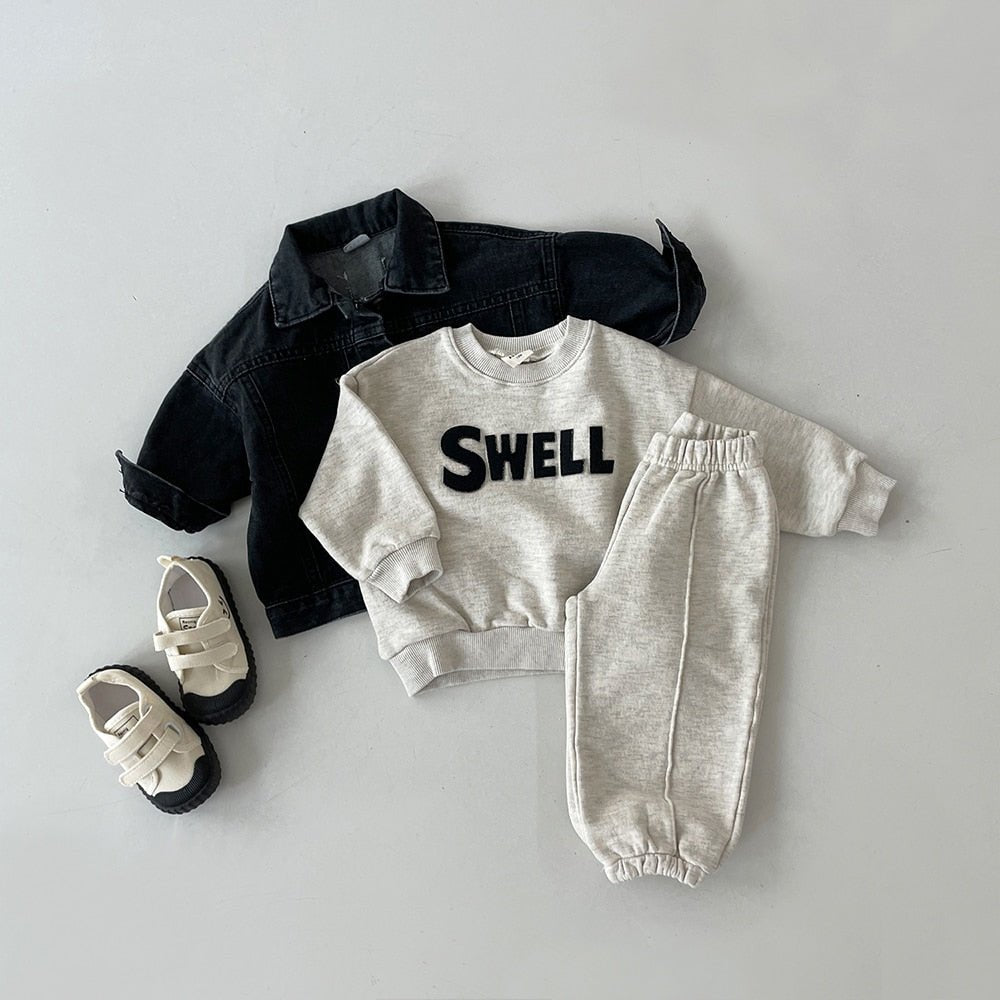 Cozy Letter Graphic Kids' Sweatshirt and Joggers Set - Grey - JAC