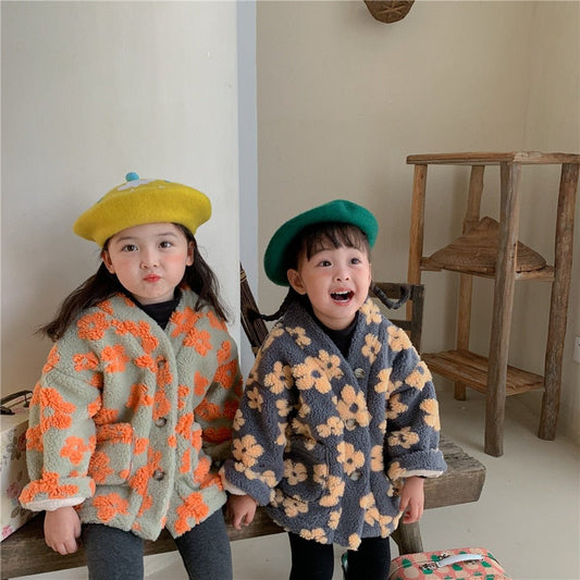 Cozy Retro Fleece Buttoned Jacket for Girls - JAC