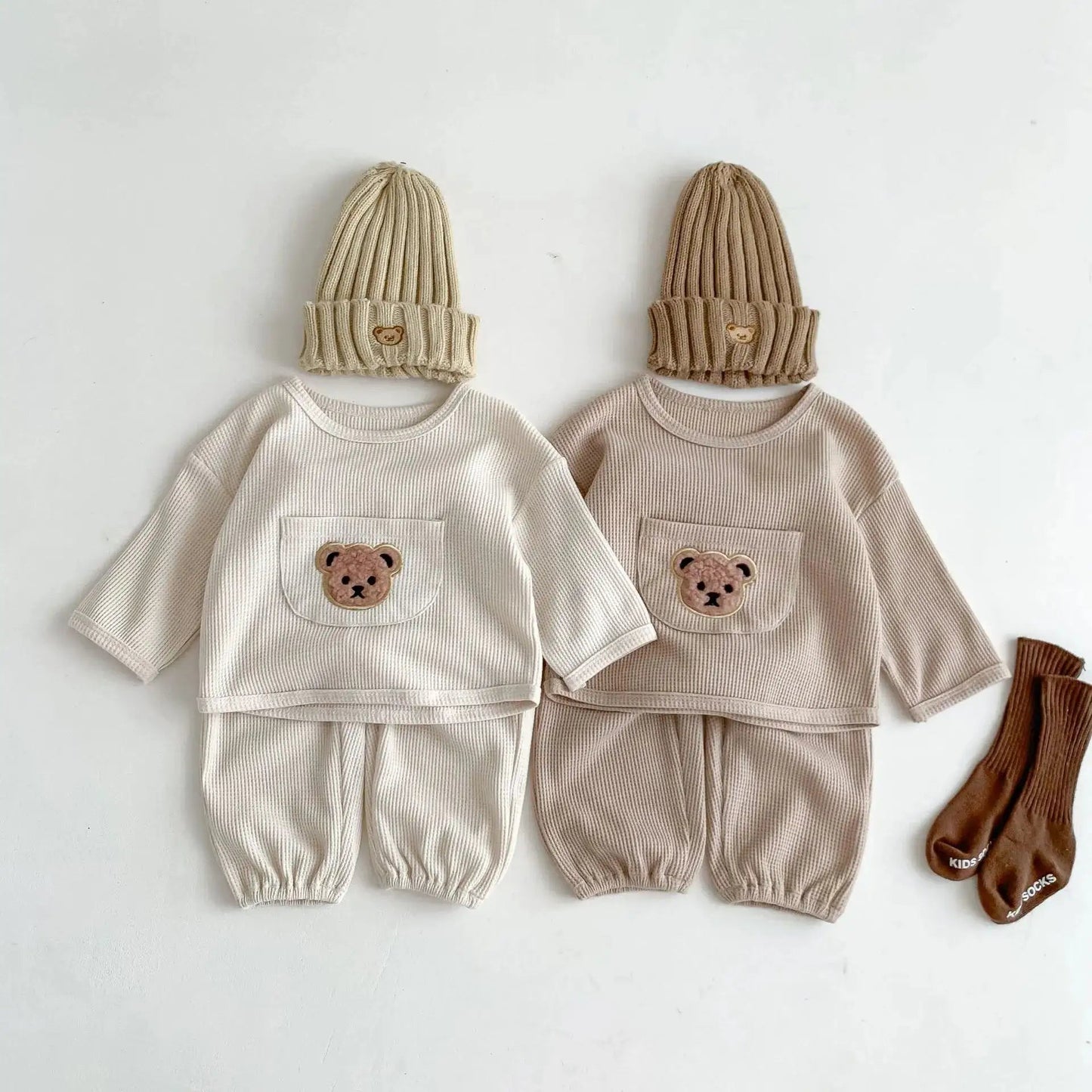 Cozy Teddy Bear Waffle Kids Set - JAC