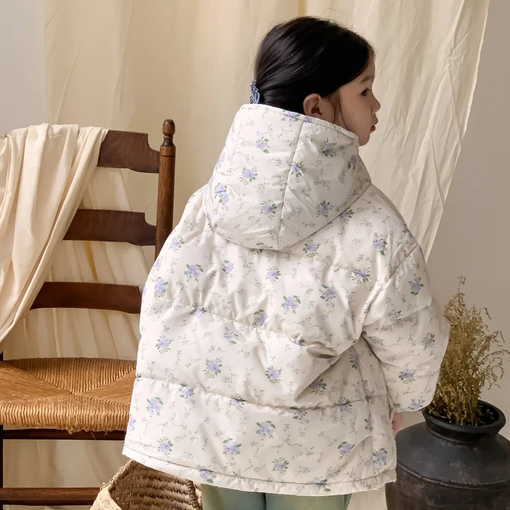 Cozy White Flower Hooded Jacket for Kids - JAC