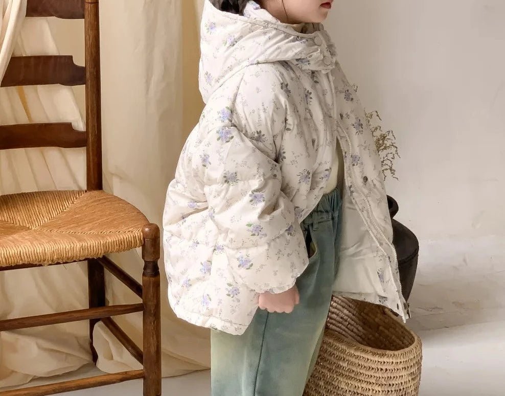 Cozy White Flower Hooded Jacket for Kids - JAC