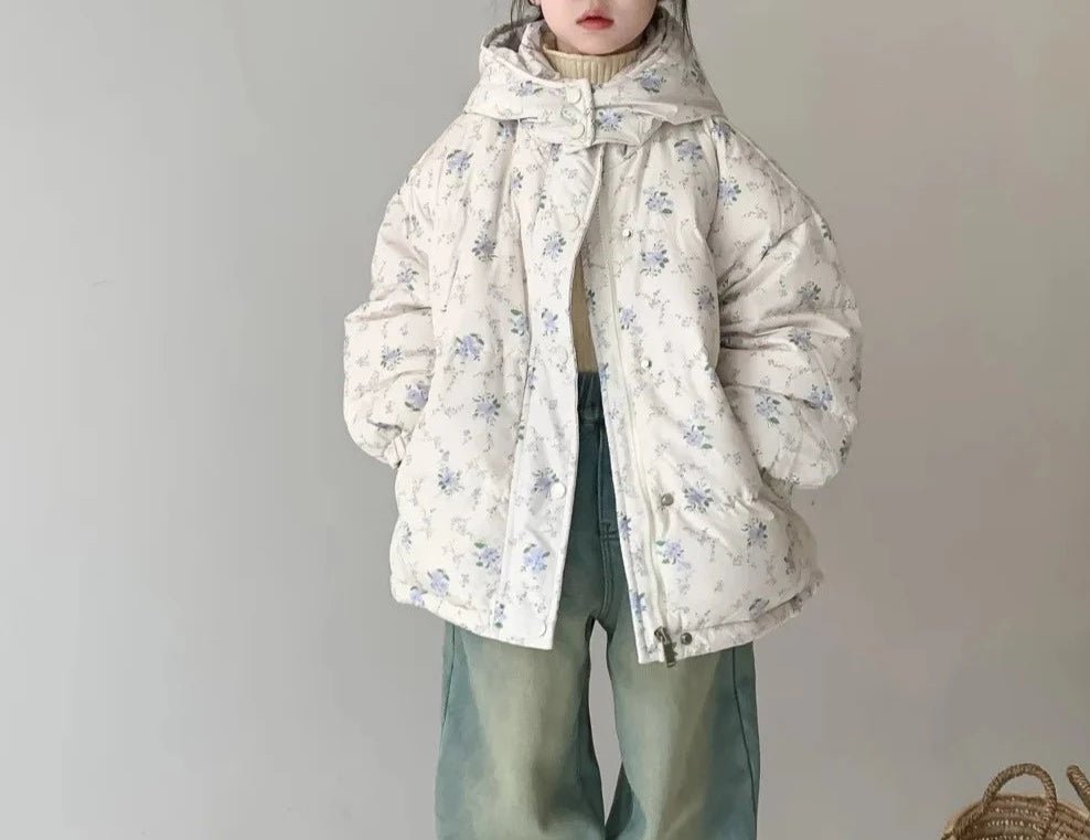 Cozy White Flower Hooded Jacket for Kids - JAC