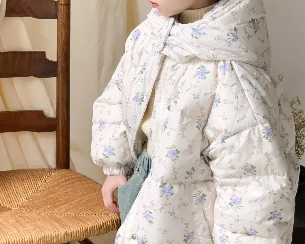 Cozy White Flower Hooded Jacket for Kids - JAC