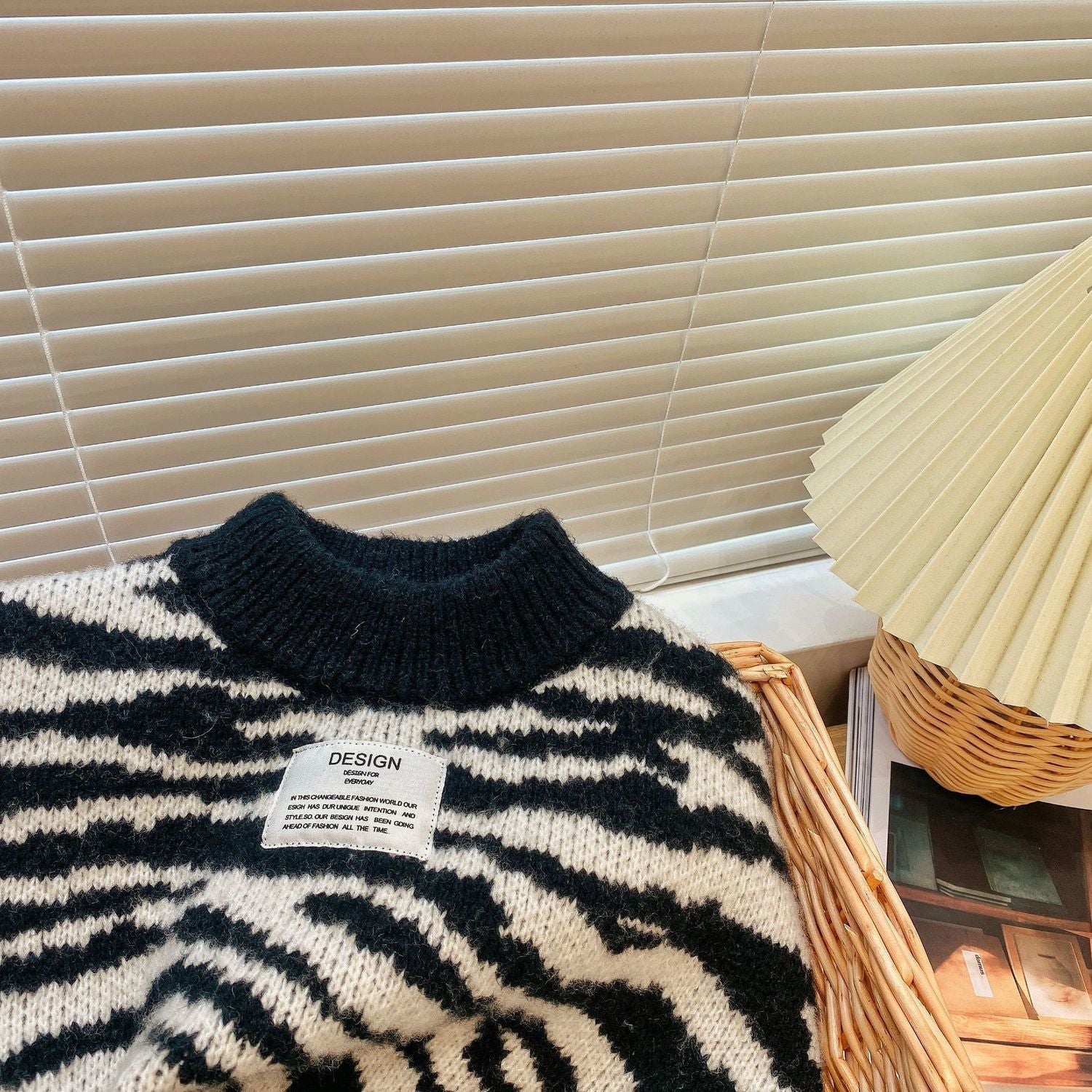 Cozy Zebra Knit High Neck Sweatshirt - JAC