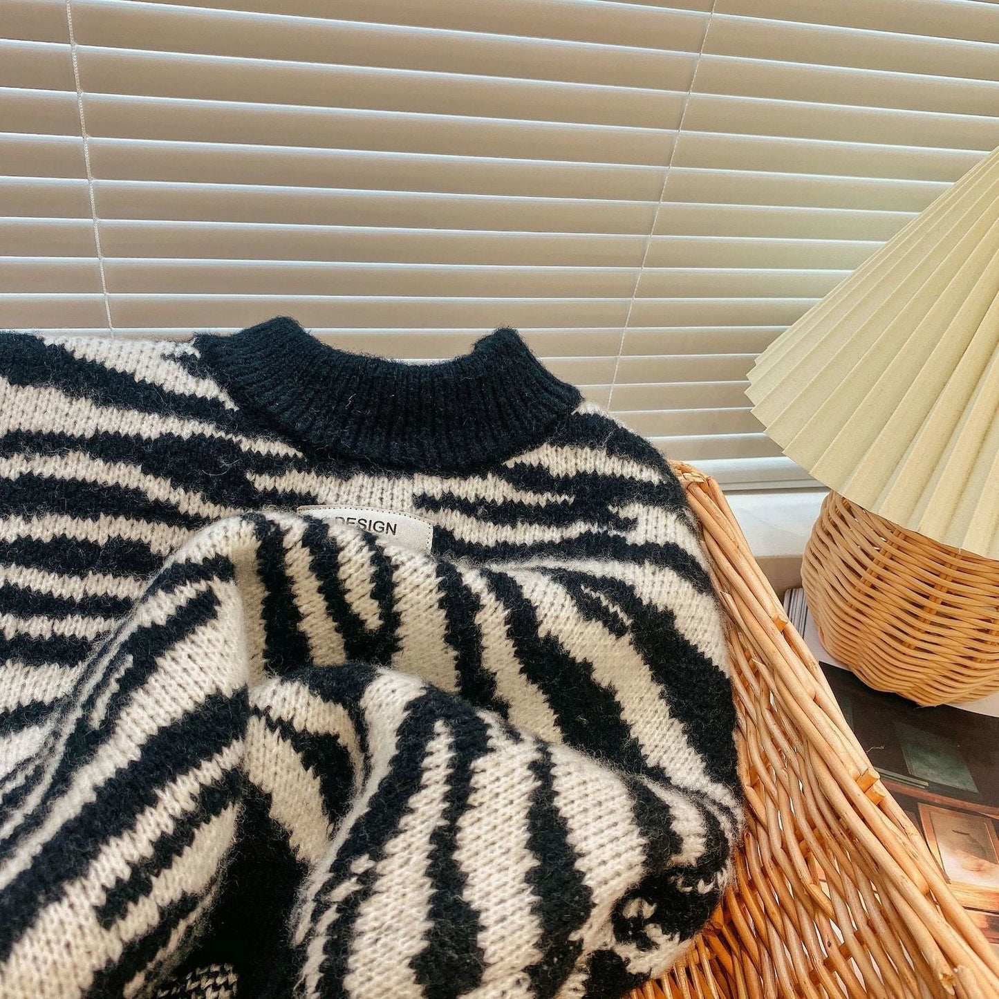 Cozy Zebra Knit High Neck Sweatshirt - JAC