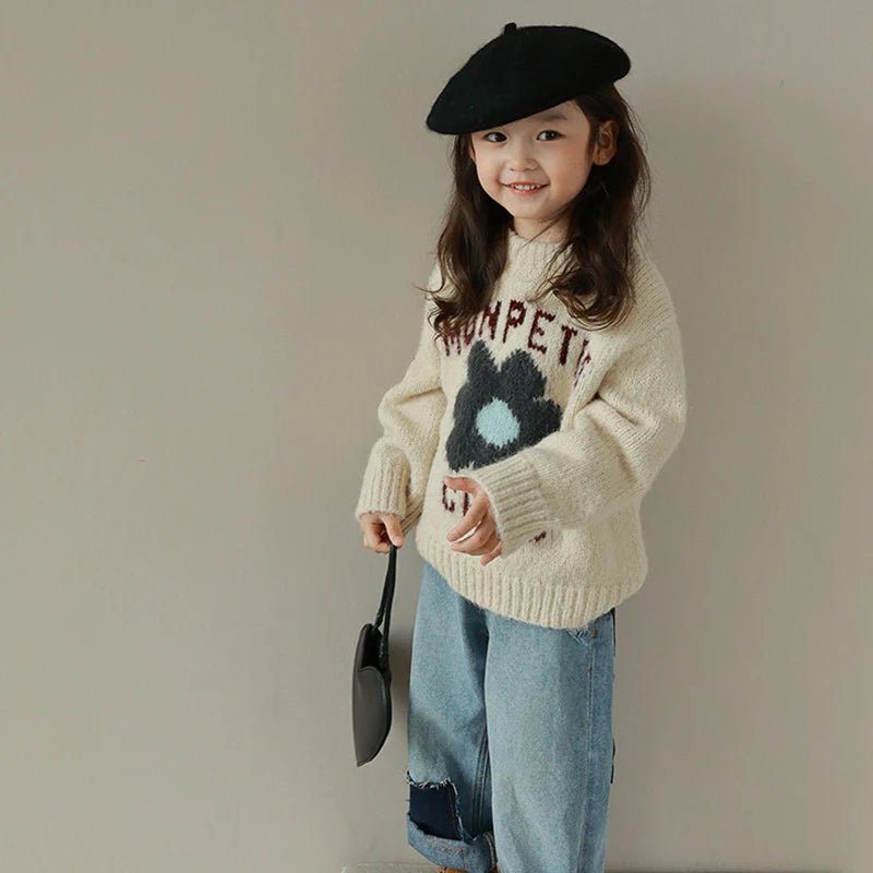 Cream Floral Knit Sweater for Kids - JAC