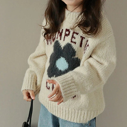 Cream Floral Knit Sweater for Kids - JAC