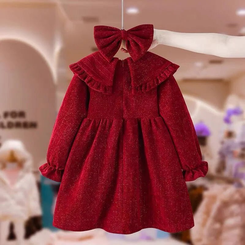 Embroidered Crimson Knee - Length Cotton Dress for Girls - JAC