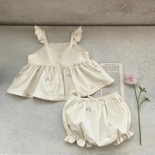 Embroidered Ruffle Dress and Bloomers Co - ord Set for Infant Girls - JAC