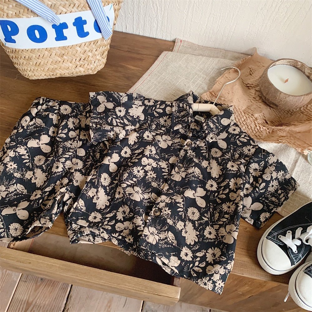 Floral Black Kids' Co - ord Shirt and Shorts Set - Ages 2 - 7Y - JAC