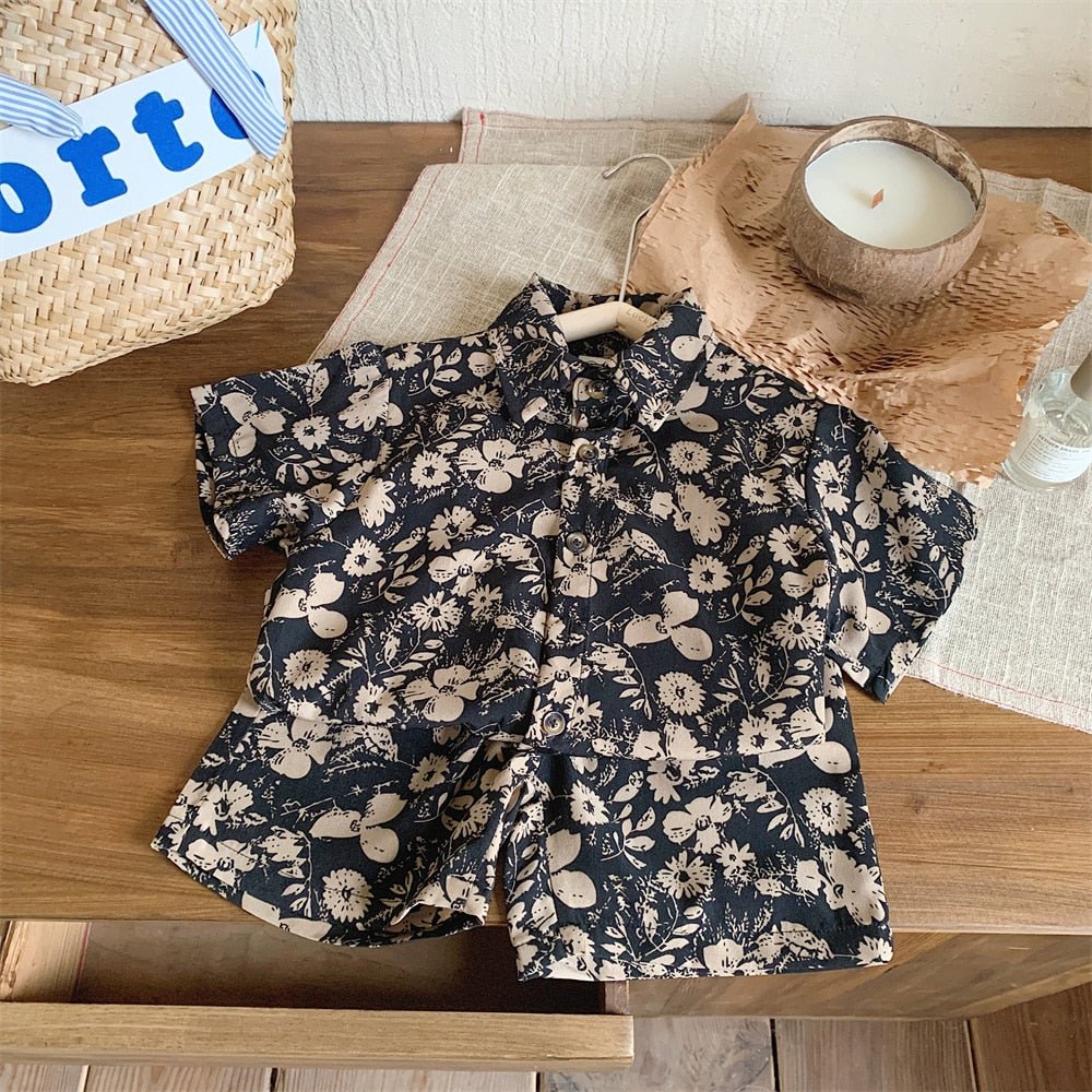 Floral Black Kids' Co - ord Shirt and Shorts Set - Ages 2 - 7Y - JAC
