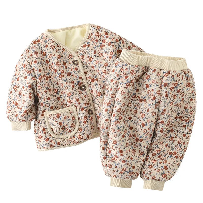 Floral Cotton V - Neck Jacket & Joggers Set for Girls - JAC