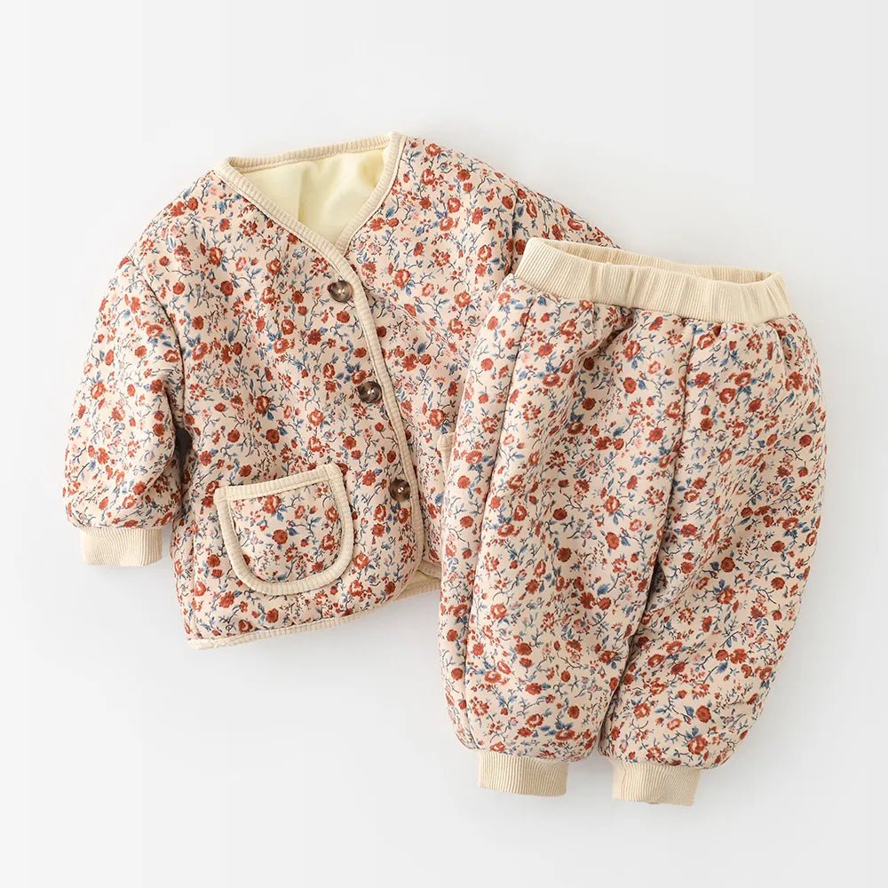 Floral Cotton V - Neck Jacket & Joggers Set for Girls - JAC