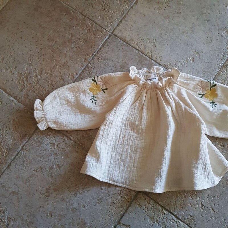 Floral Embroidered Beige & Plaid Baby Blouse - JAC