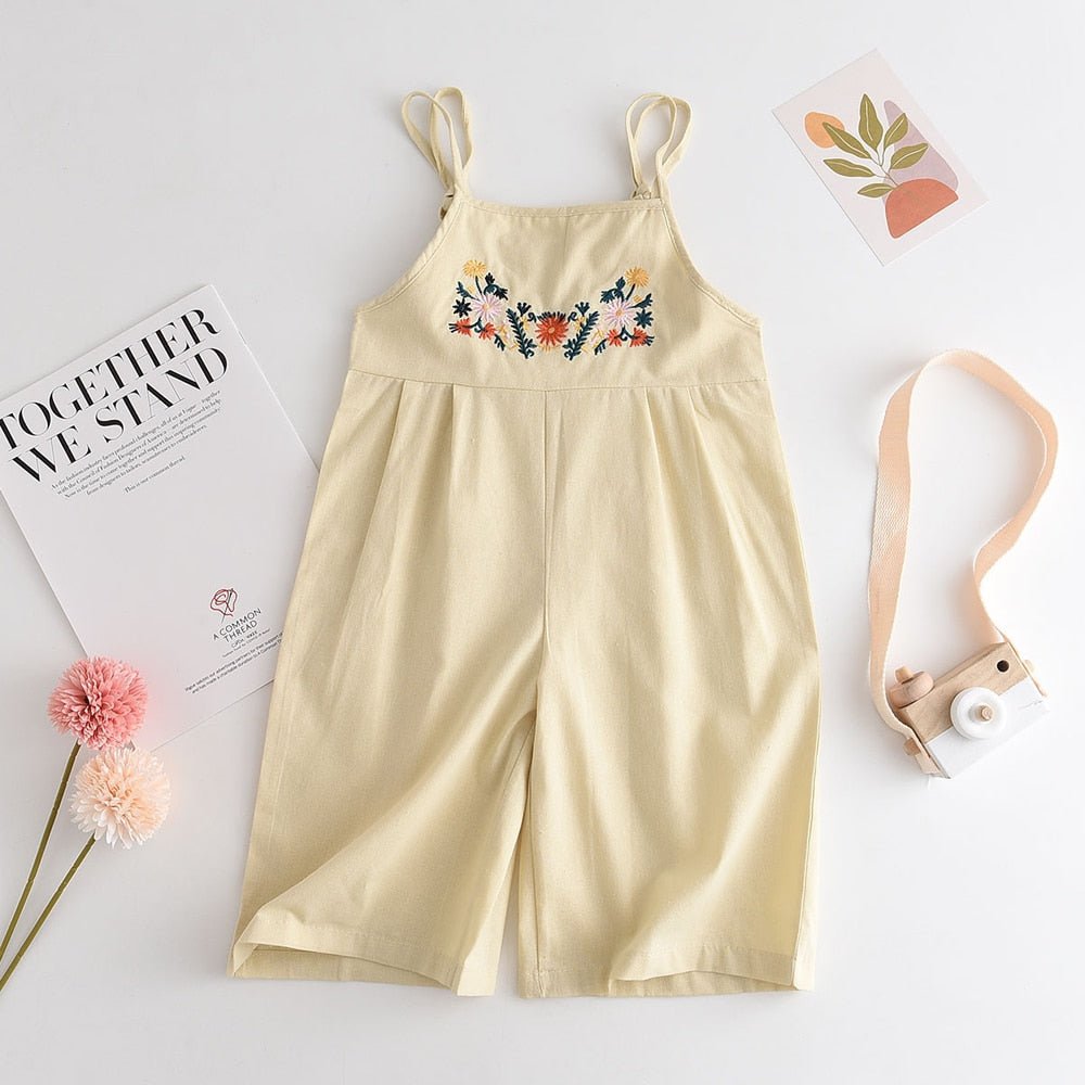 Floral Embroidered Sleeveless Kids Jumpsuit in Beige - JAC