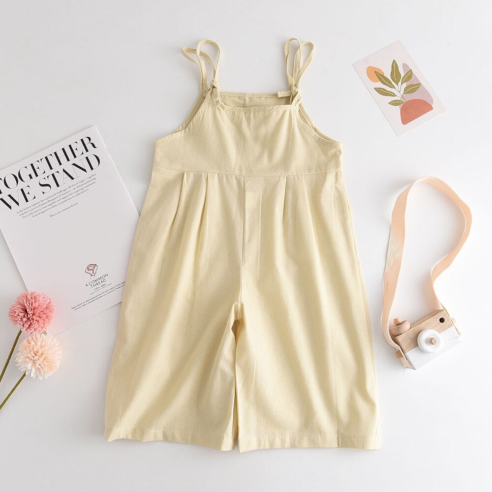 Floral Embroidered Sleeveless Kids Jumpsuit in Beige - JAC