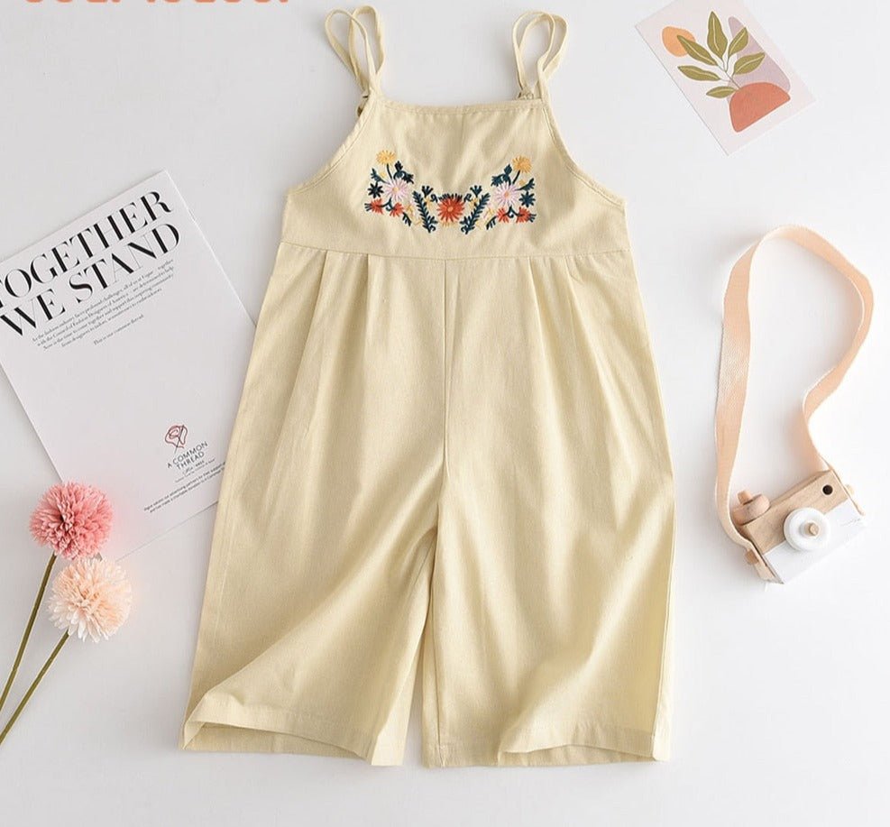 Floral Embroidered Sleeveless Kids Jumpsuit in Beige - JAC