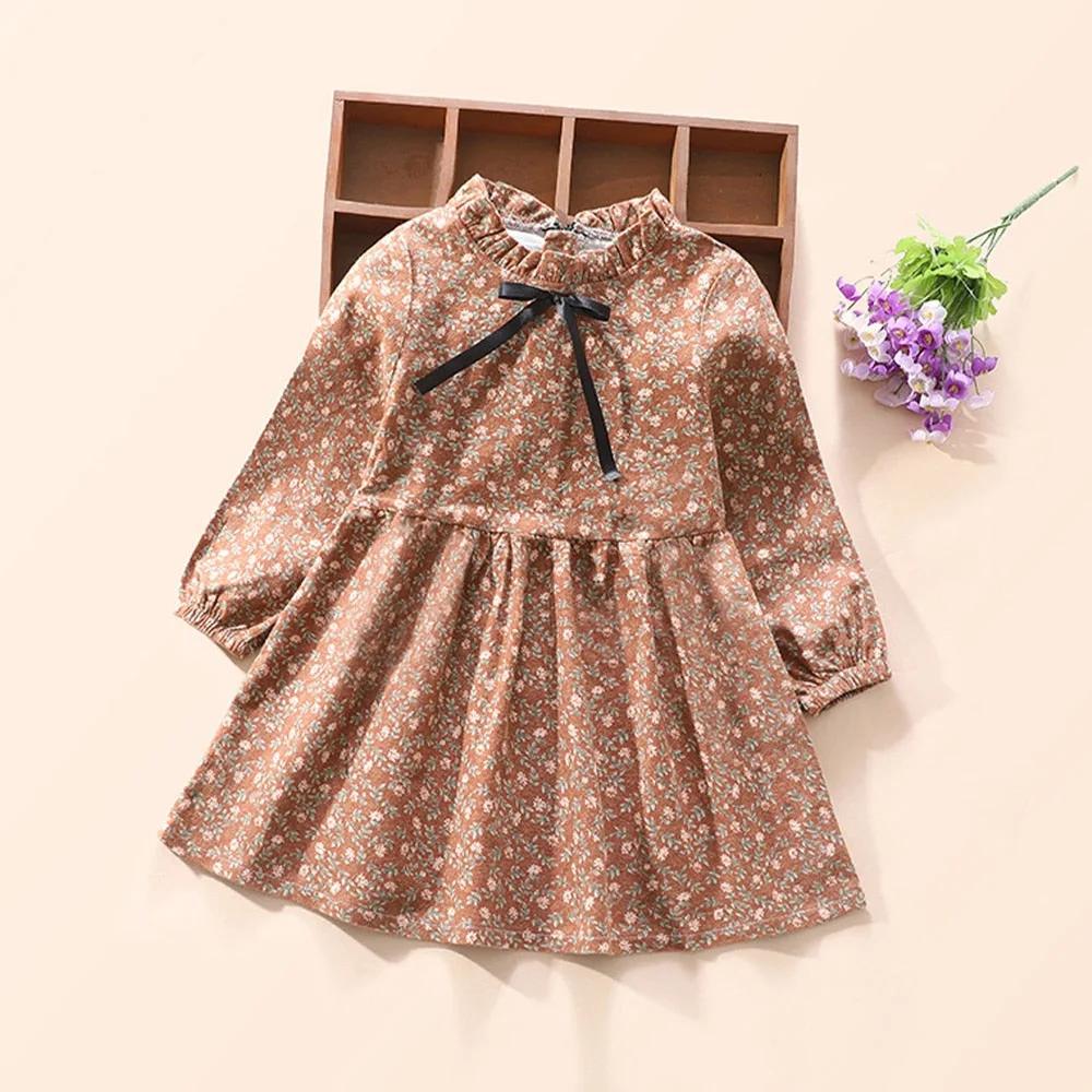 Floral Pleated Long - sleeve Dress for Girls - JAC