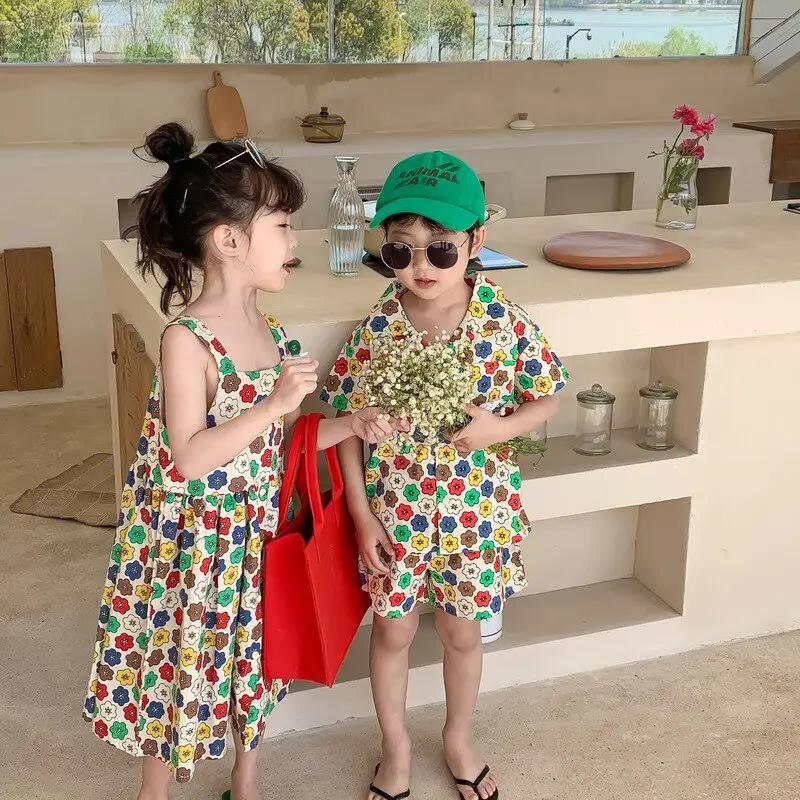 Floral Shirt and Shorts Set for Siblings - Kids Matching Outfit for Brothers & Sisters - JAC