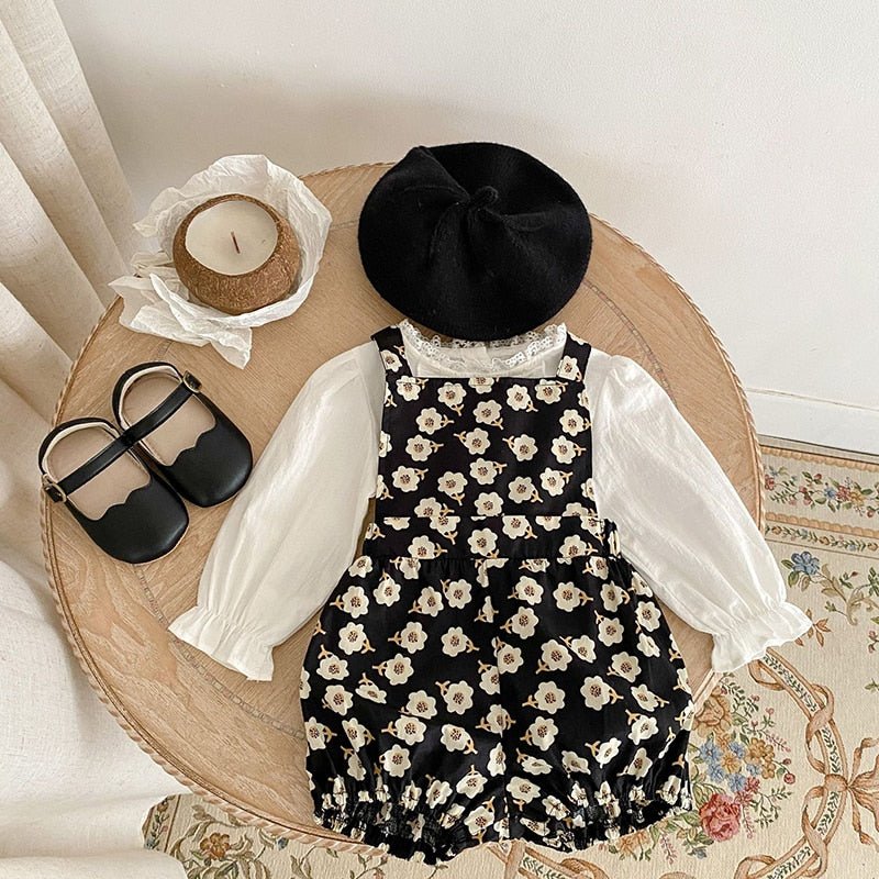 Flower Print Dungarees & Ivory Top Ensemble - JAC