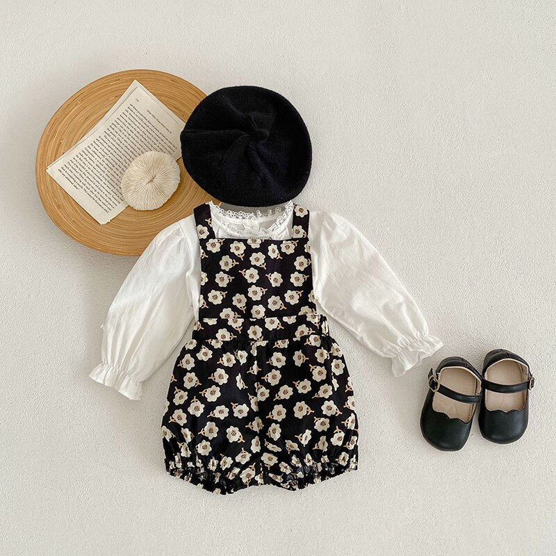 Flower Print Dungarees & Ivory Top Ensemble - JAC