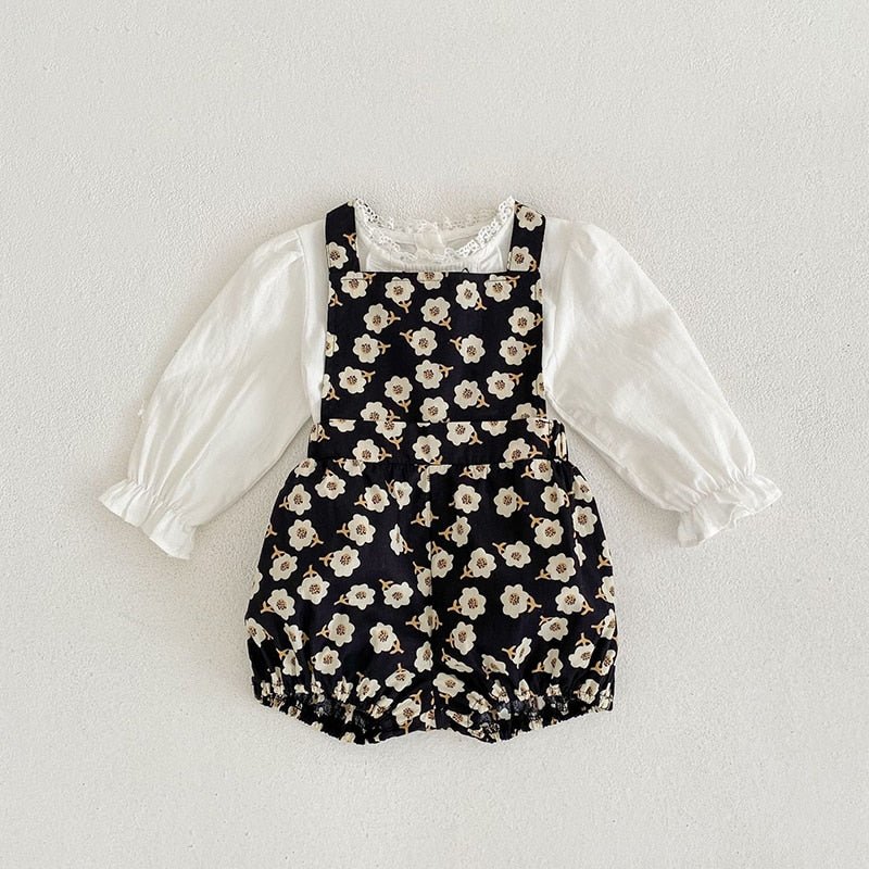 Flower Print Dungarees & Ivory Top Ensemble - JAC