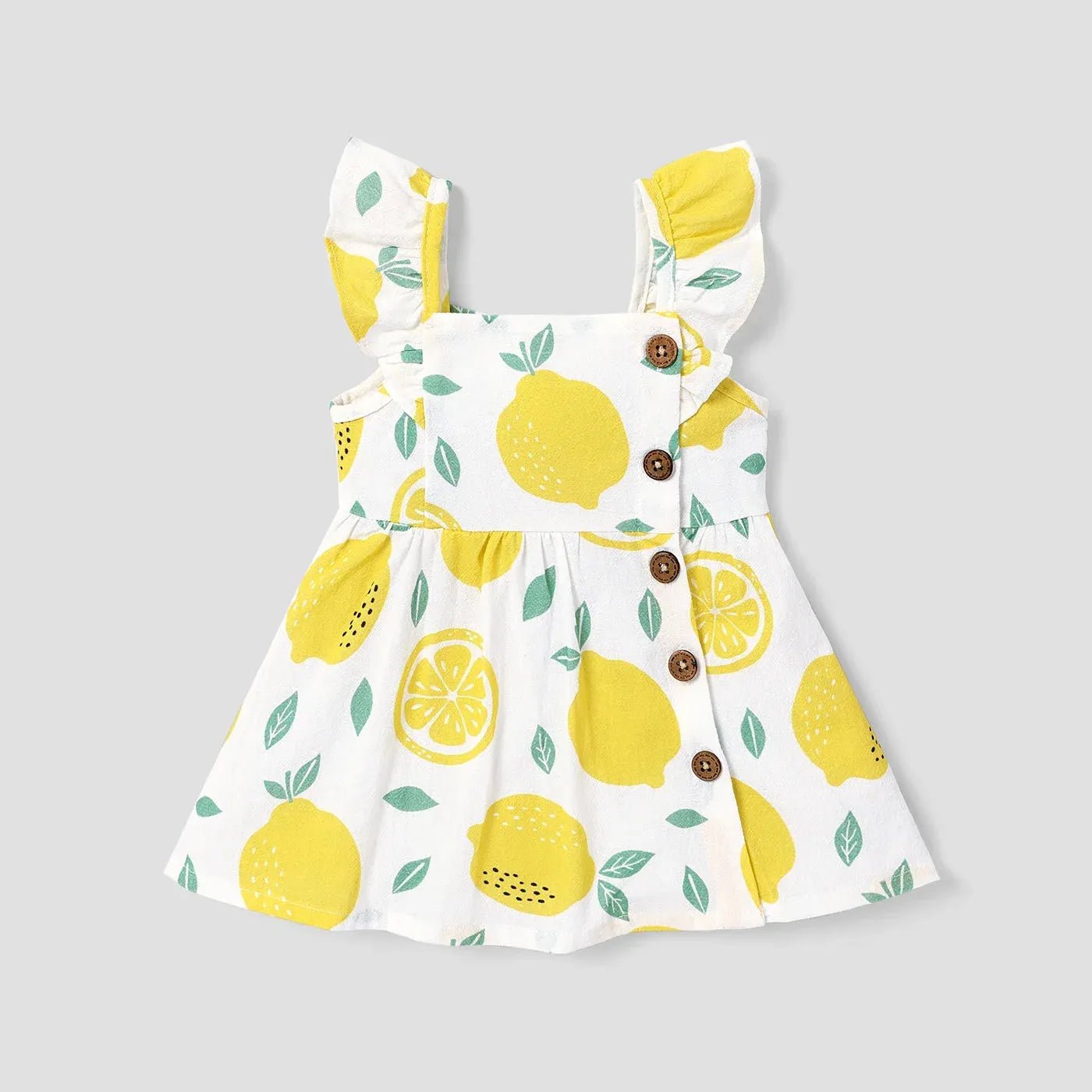 Gingham and Lemon Ruffle Sleeve Dress for Girls - JAC