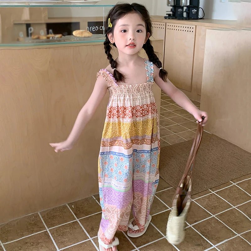 Girls' Bodysuit Korean Style Summer Skin - friendly Breathable 3 - 8 T Overall Harem Pants Resort Style Beach Suspender Jumpsuit - JAC