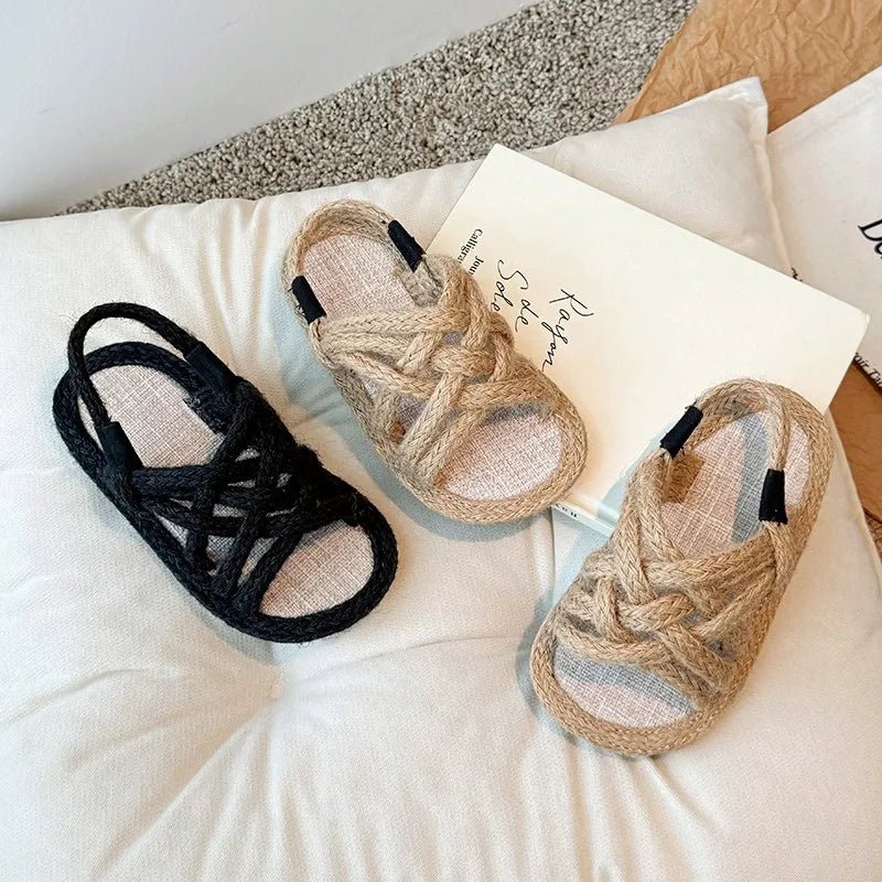 Girls Gladiator Boys Rope Sandals 2024 Summer Soft Linen Hemp Summer Children Shoes Kids Roman Beach Shoes Breathable Sandals - JAC