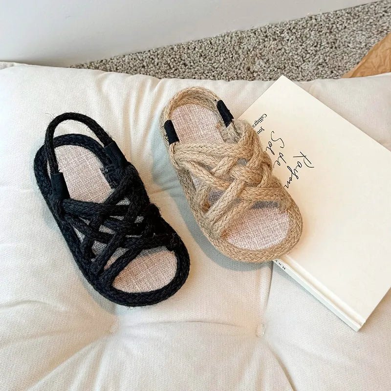 Girls Gladiator Boys Rope Sandals 2024 Summer Soft Linen Hemp Summer Children Shoes Kids Roman Beach Shoes Breathable Sandals - JAC