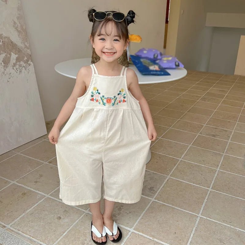 Girls Kids Overalls Summer Jumpsuit Embroidered Wide Leg Pants Fashion Children Girl Bodysuit Romper Kids Outfits 3 - 8Y - JAC