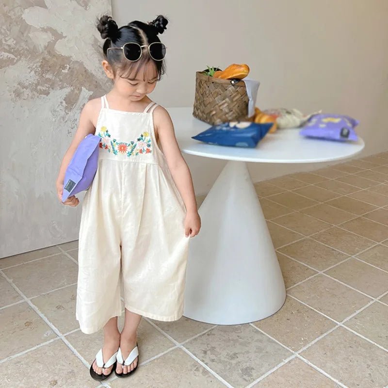 Girls Kids Overalls Summer Jumpsuit Embroidered Wide Leg Pants Fashion Children Girl Bodysuit Romper Kids Outfits 3 - 8Y - JAC