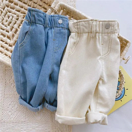 High Rise Beige and Blue Stitched Denim Jeans for Girls - JAC