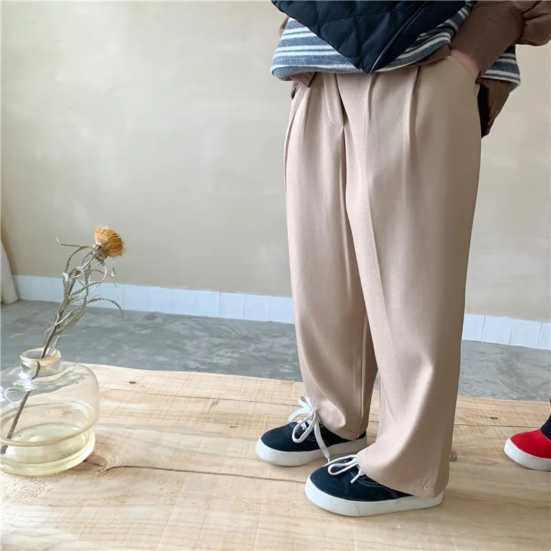 Khaki & Black Elastic Waist Straight Leg Kids Trousers - JAC