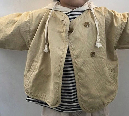 Kids' Beige and Black Double Button Jacket with Pockets - JAC