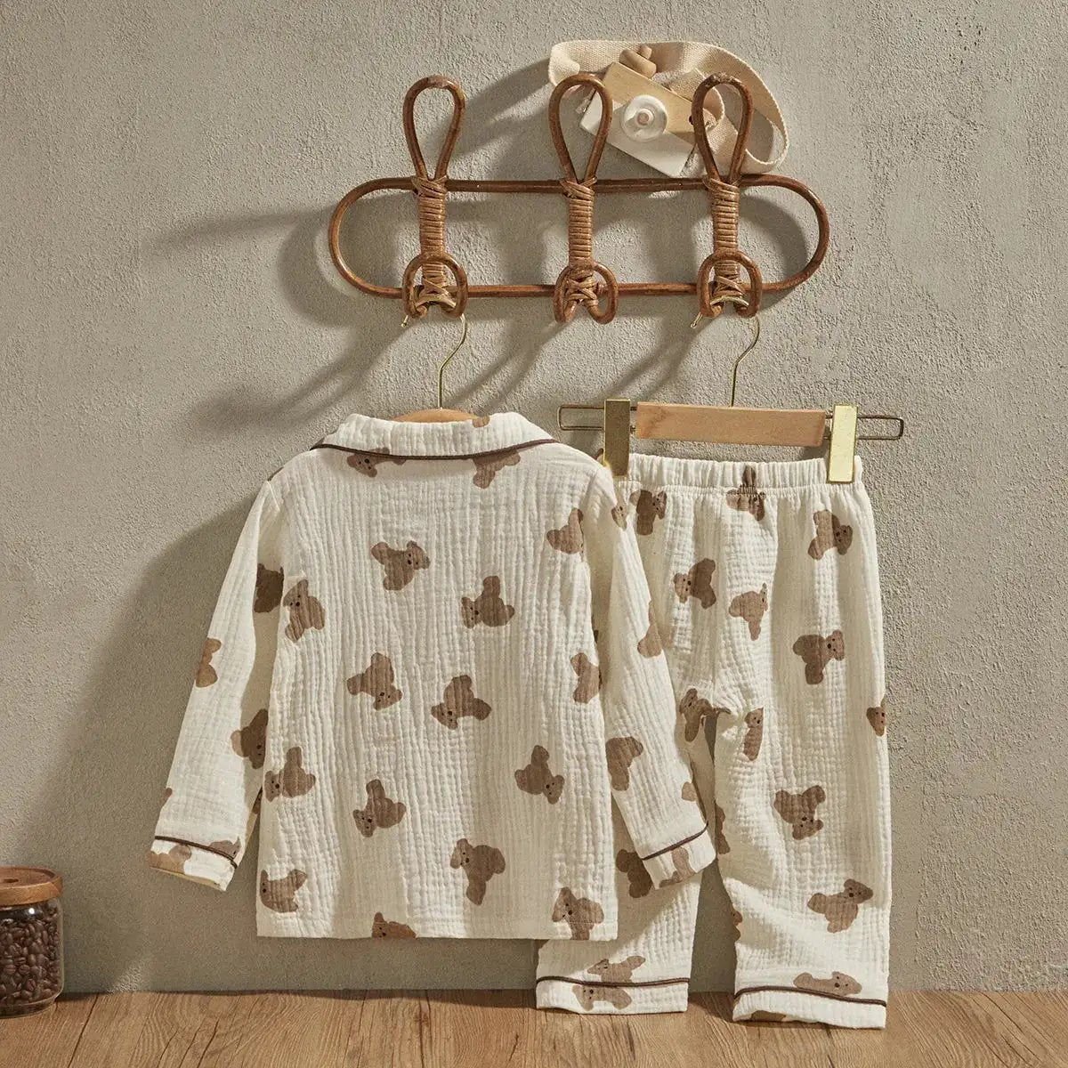 Kids Cartoon Bear Print Pajama Set with Long Sleeve Top and Pants - JAC