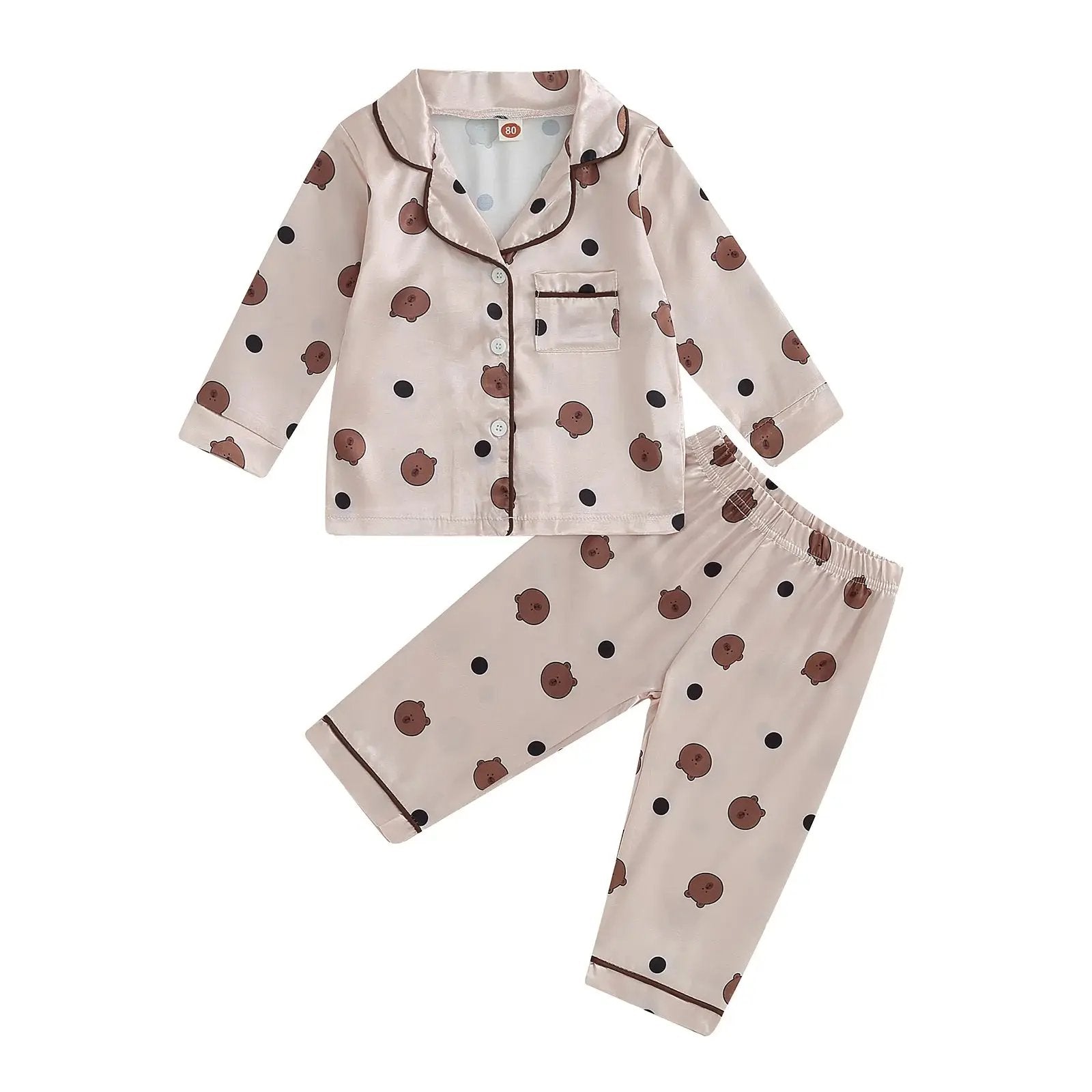 Kids Cartoon Bear Print Pajama Set with Long Sleeve Top and Pants - JAC