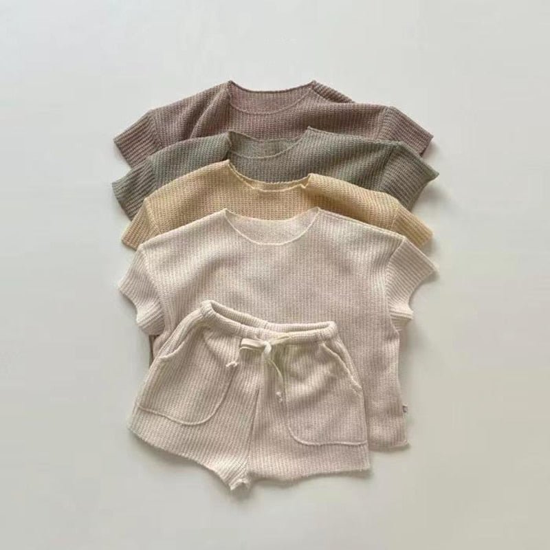 Kids Cotton Waffle Top and Shorts Set in Various Colors (6M - 4Y) - JAC