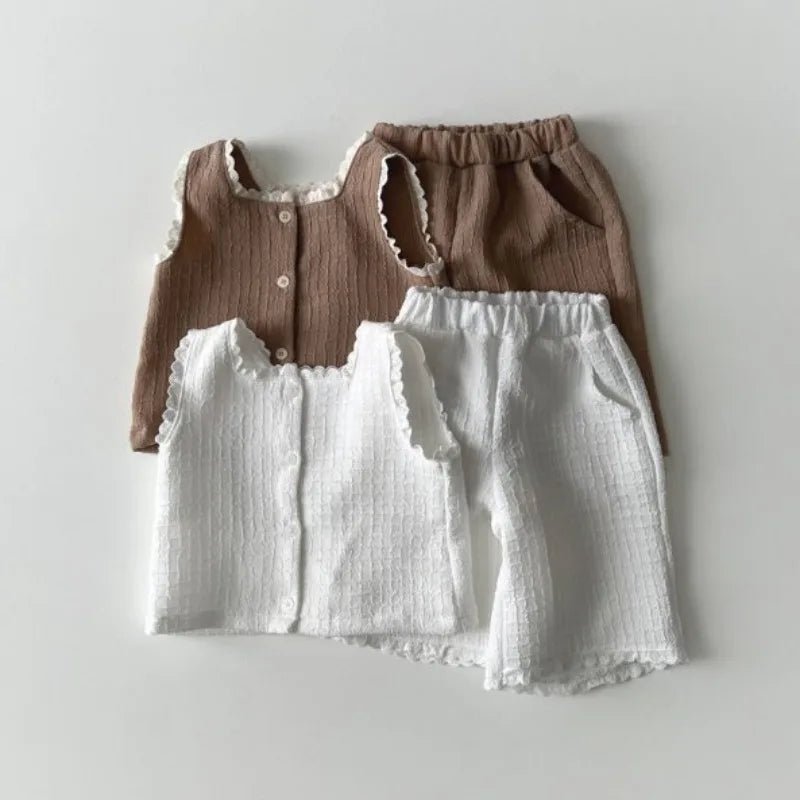 Kids Girls Summer Clothes Set 2024 Fashion Cute Baby Lace Ruffle Tank Tops + Cropped Pants Sweet 2Pcs Baby Girls Camisole Sets - JAC