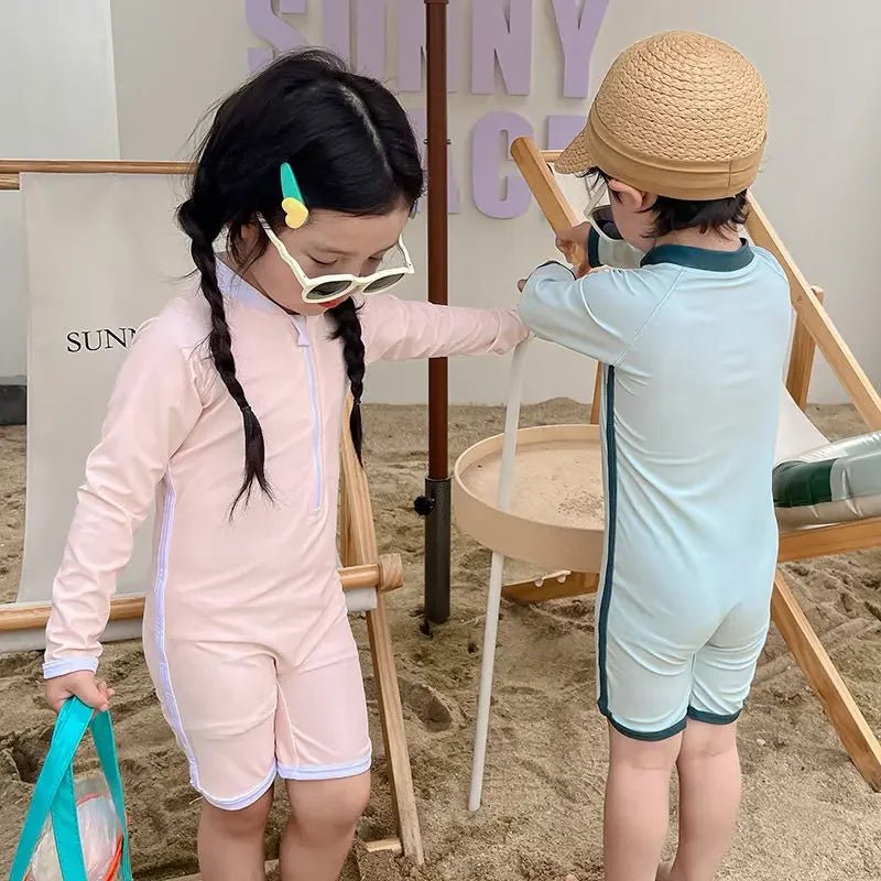 Korean Children's Swimsuit Baby Swimwear Boy Zipper One Piece Long Sleeved Quick Drying Cute Girl Swimsuit Kids Swim Suit Boys - JAC