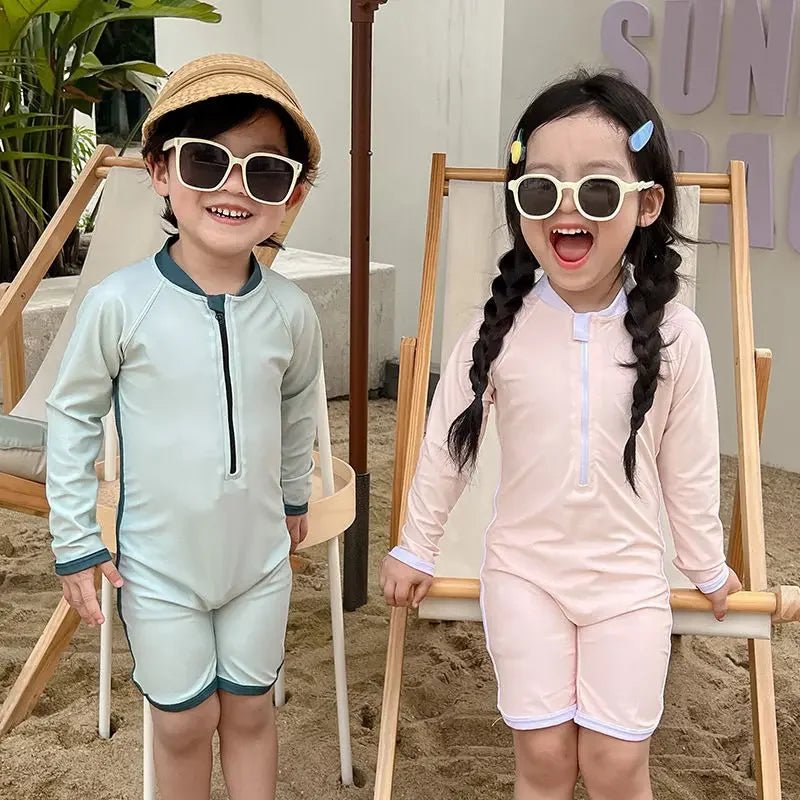 Korean Children's Swimsuit Baby Swimwear Boy Zipper One Piece Long Sleeved Quick Drying Cute Girl Swimsuit Kids Swim Suit Boys - JAC